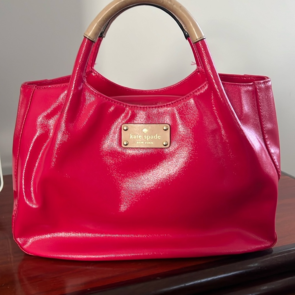 Kate Spade Pink Treesh Fulton Street Bag with Tan Handles